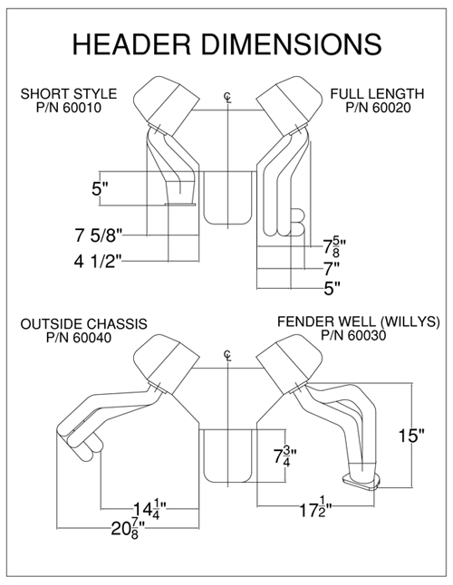 Hemi Headers, Dimensions